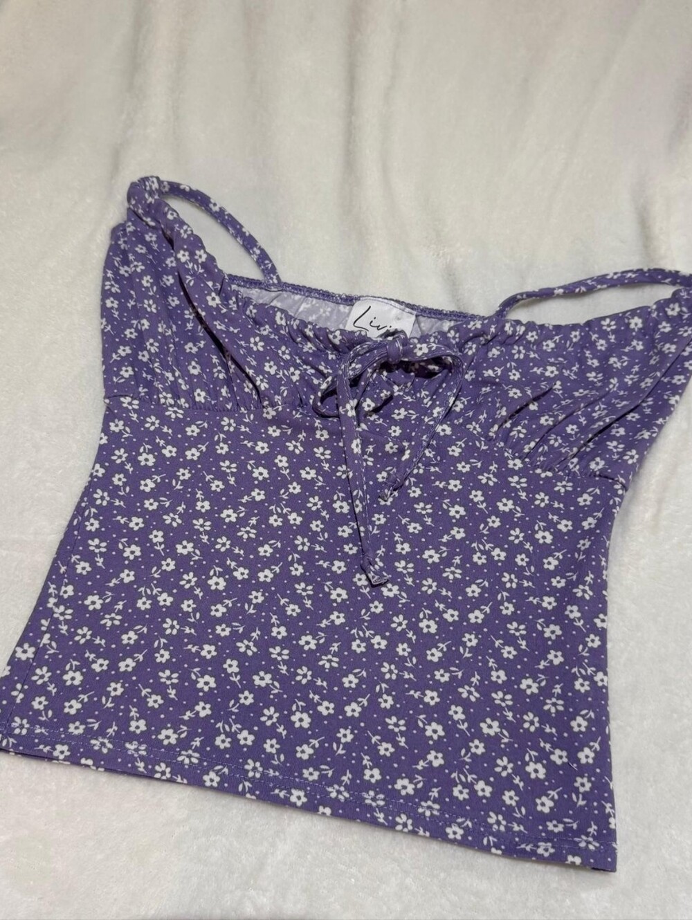 Livi Purple Ditsy Floral Milkmaid Cami Tank Top Keyhole Tie Coquette S